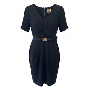 Nue by Shani Women’s Black Knit Sleeve Belted Sheath Dress